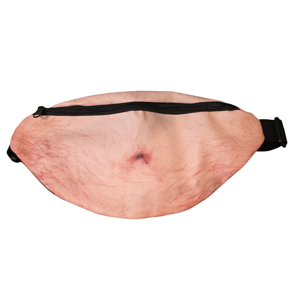 Funny Hairy Belly Fanny Pack Realistic 3D Print Novelty Waist‎ Bag Dad Bag Gag